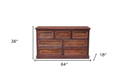 64" Brown Solid Wood Seven Drawer Double Dresser HomeRoots