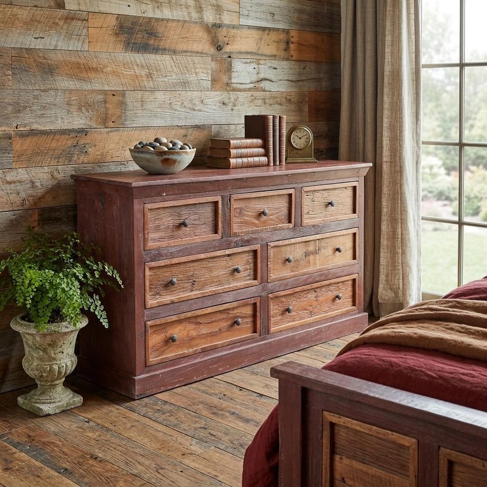 64" Brown Solid Wood Seven Drawer Double Dresser HomeRoots