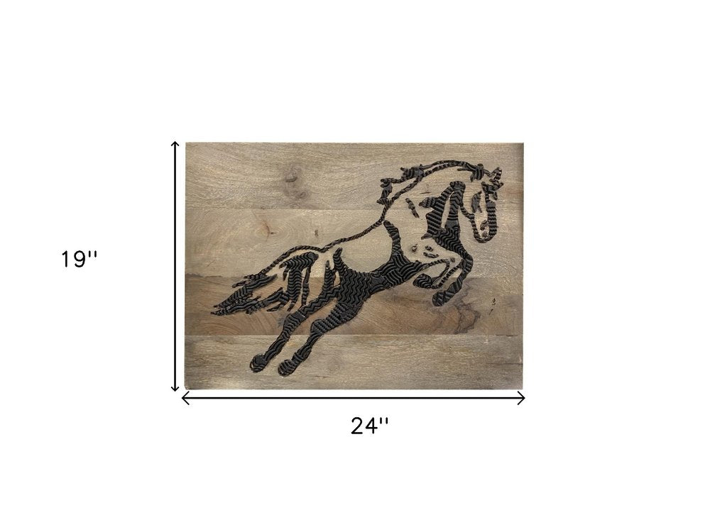 19" X 24" Black And Brown Horse Solid Wood Hanging Dimensional Sculpture — view 3