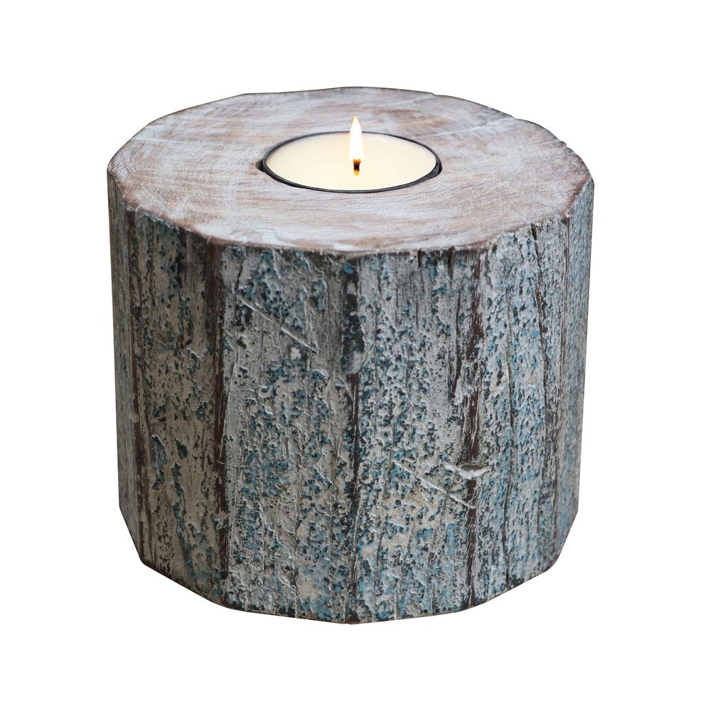 5" Brown And White Solid Wood Tabletop Tealight Candle Holder HomeRoots