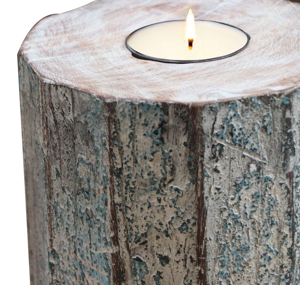 5" Brown And White Solid Wood Tabletop Tealight Candle Holder HomeRoots