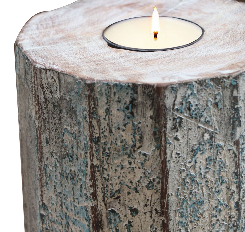 5" Brown And White Solid Wood Tabletop Tealight Candle Holder HomeRoots