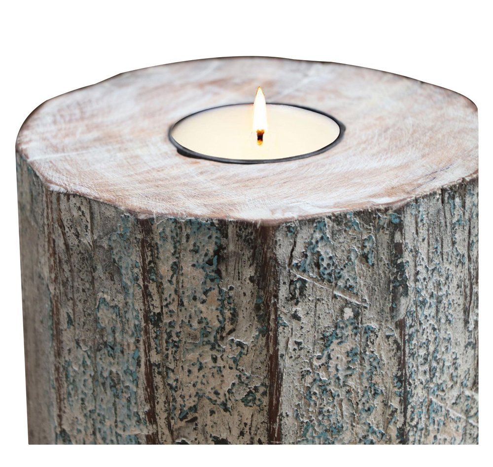 5" Brown And White Solid Wood Tabletop Tealight Candle Holder HomeRoots
