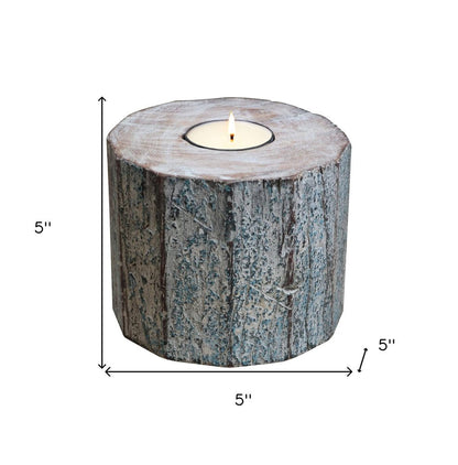 5" Brown And White Solid Wood Tabletop Tealight Candle Holder HomeRoots