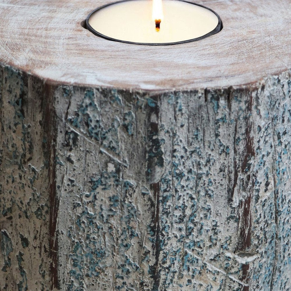 5" Brown And White Solid Wood Tabletop Tealight Candle Holder HomeRoots