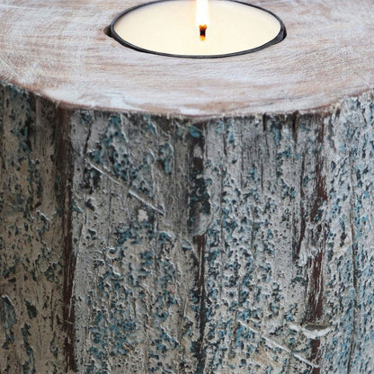 5" Brown And White Solid Wood Tabletop Tealight Candle Holder HomeRoots