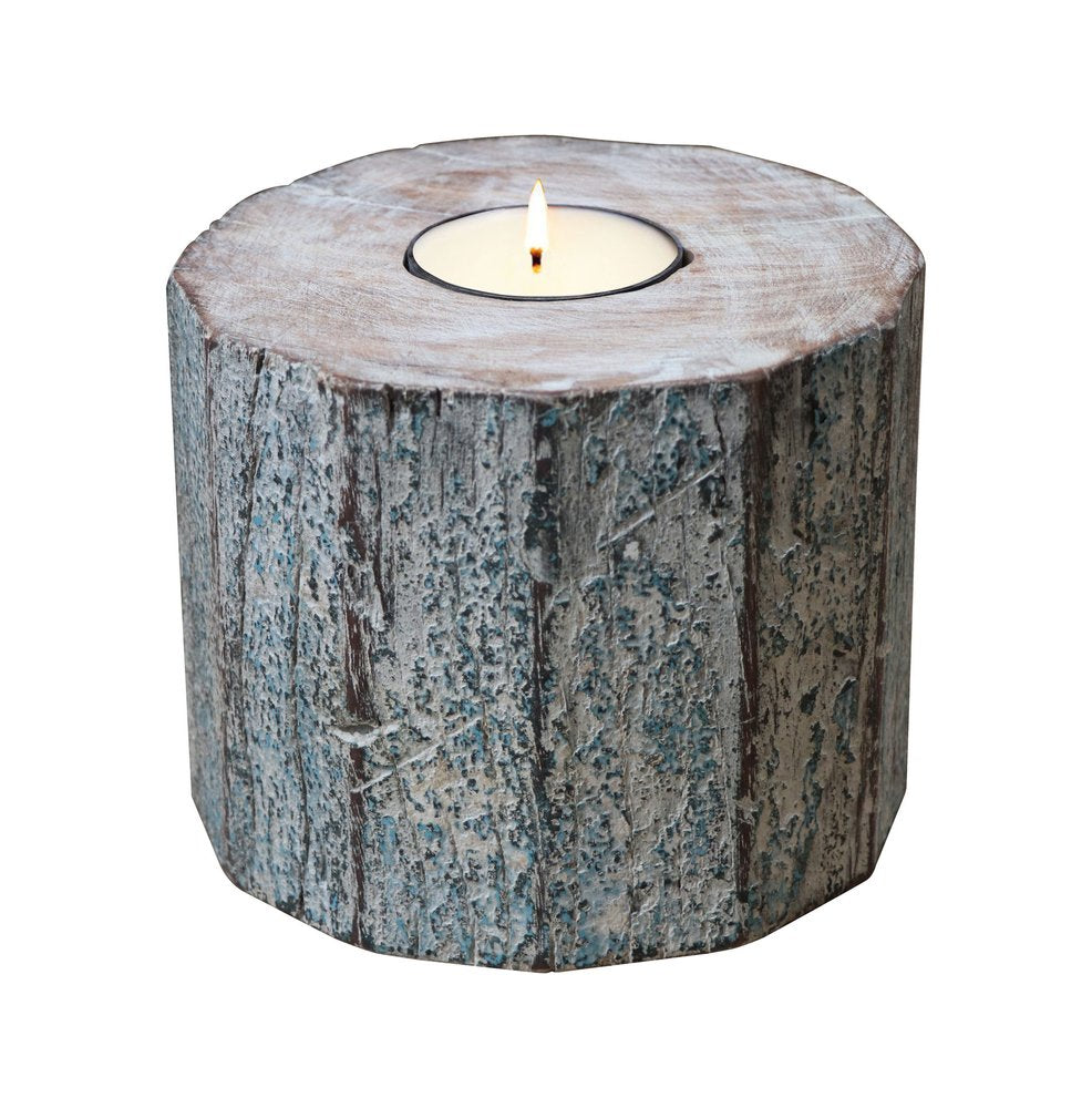 5" Brown And White Solid Wood Tabletop Tealight Candle Holder HomeRoots