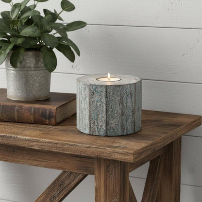 5" Brown And White Solid Wood Tabletop Tealight Candle Holder HomeRoots