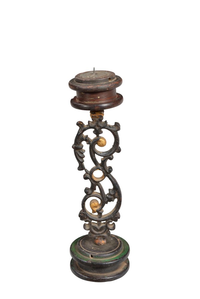 16" Black Distressed Floral Metal Tabletop Tealight Candle Holder — view 1
