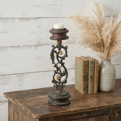 16" Black Distressed Floral Metal Tabletop Tealight Candle Holder HomeRoots