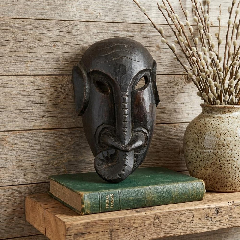10" Black Solid Wood Decorative Mask Tabletop Sculpture HomeRoots