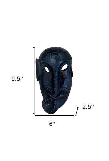 10" Black Solid Wood Decorative Mask Tabletop Sculpture HomeRoots