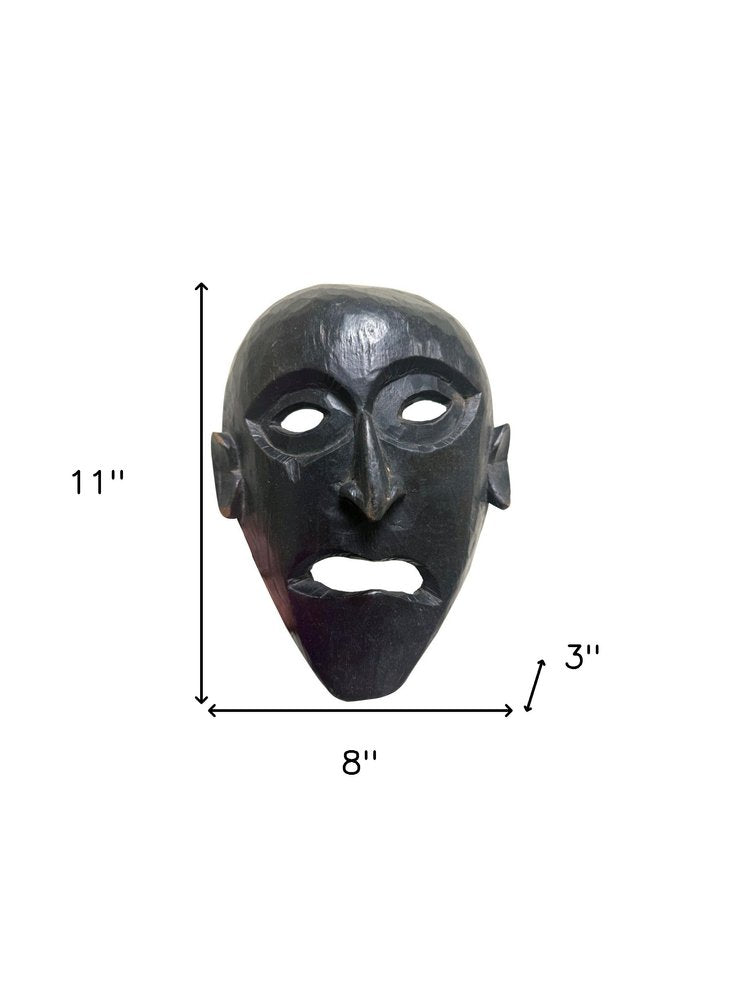 11" Black Solid Wood Decorative Mask Tabletop Sculpture HomeRoots