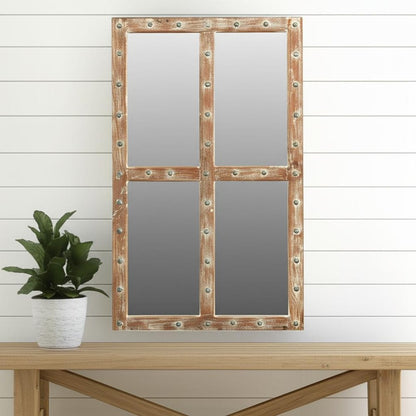 60" Light Brown Solid Wood Windowpane Framed Accent Mirror HomeRoots