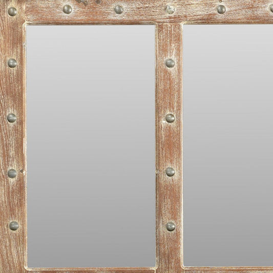 60" Light Brown Solid Wood Windowpane Framed Accent Mirror