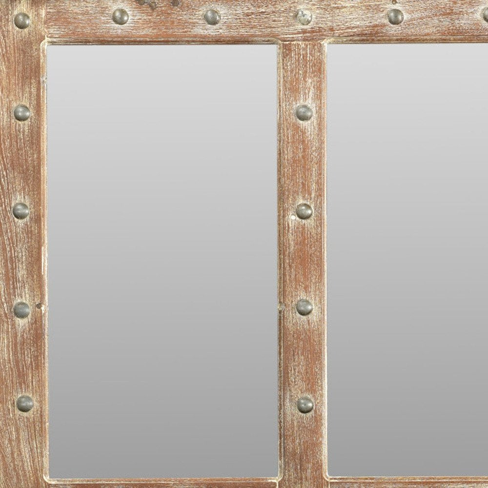 60" Light Brown Solid Wood Windowpane Framed Accent Mirror HomeRoots