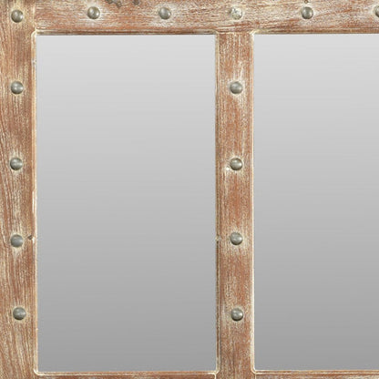 60" Light Brown Solid Wood Windowpane Framed Accent Mirror HomeRoots