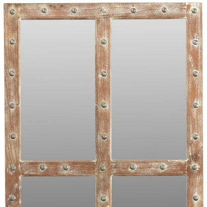 60" Light Brown Solid Wood Windowpane Framed Accent Mirror HomeRoots