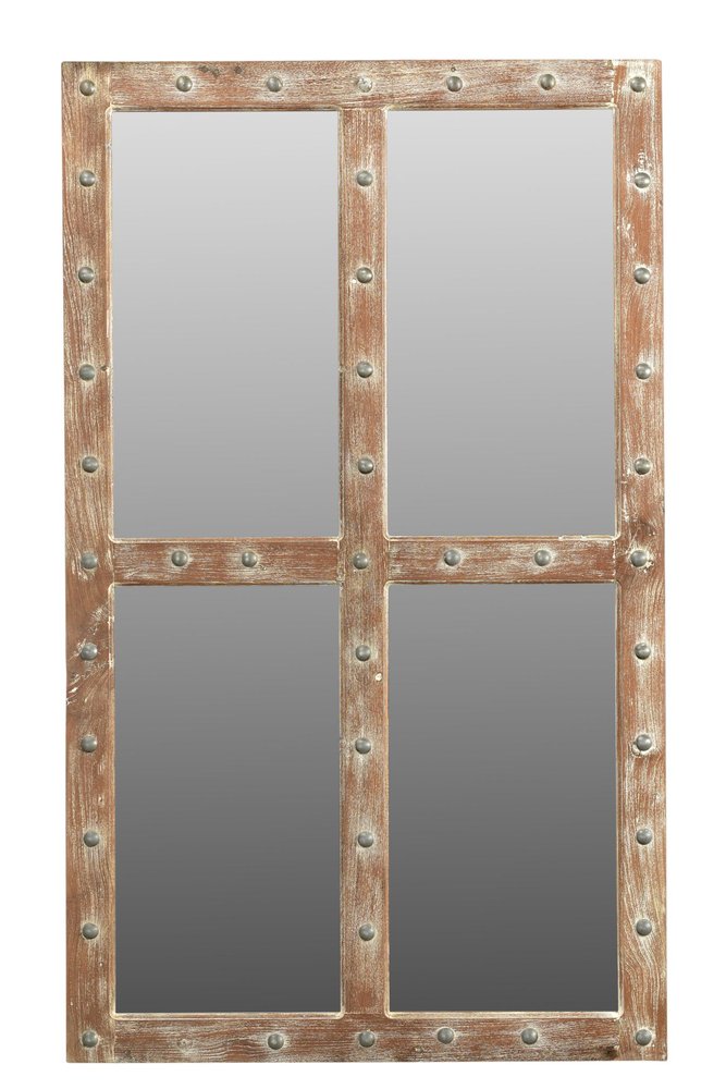 60" Light Brown Solid Wood Windowpane Framed Accent Mirror — view 3
