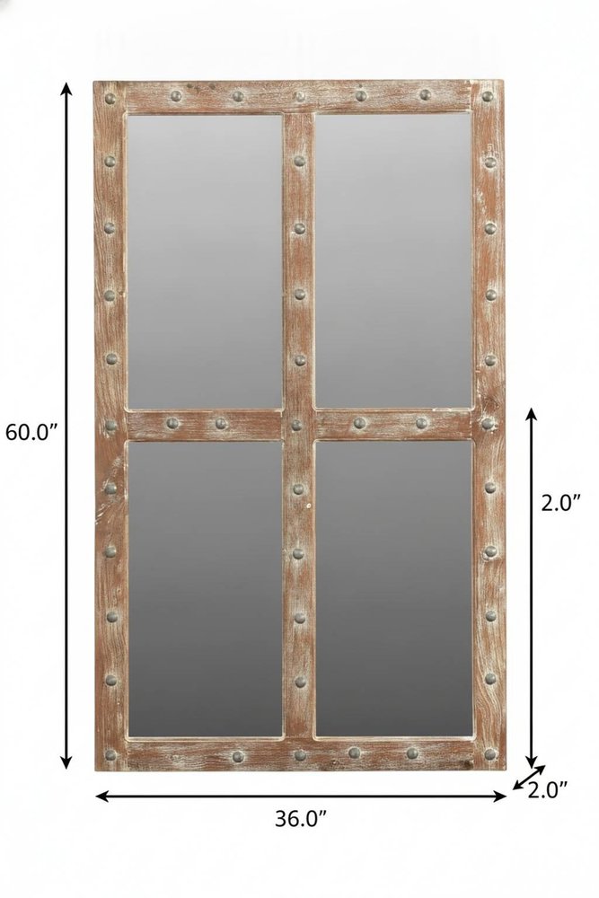 60" Light Brown Solid Wood Windowpane Framed Accent Mirror — view 8