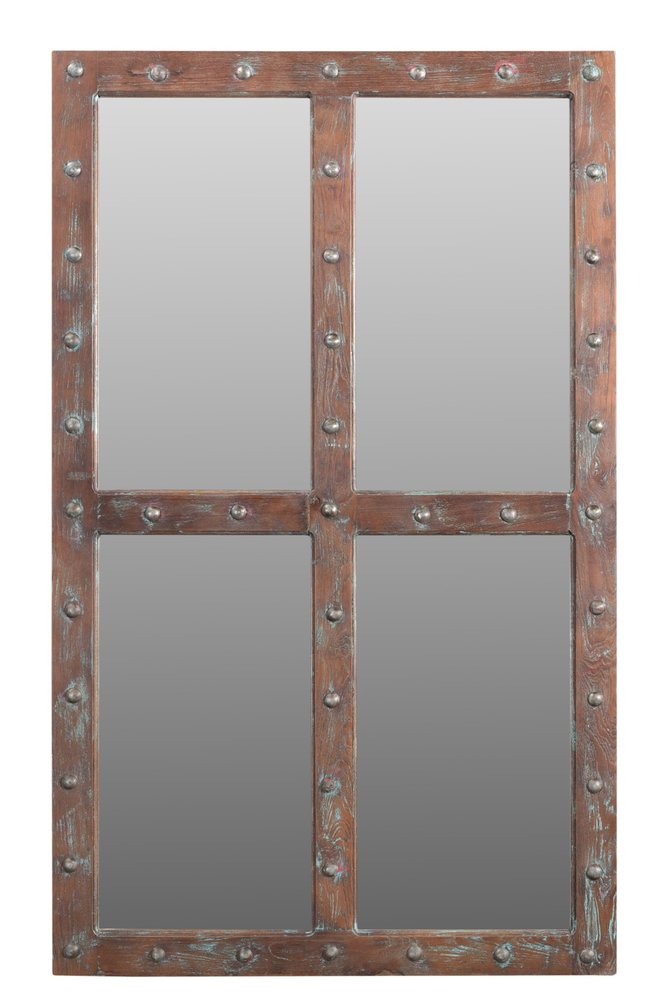 60" Wood Brown Rustic Solid Wood Window Pane Framed Accent Mirror HomeRoots