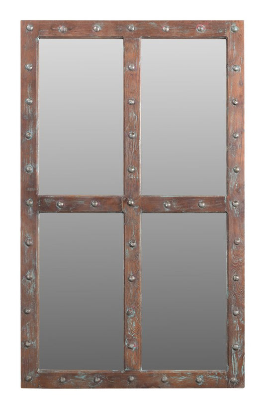 60" Wood Brown Rustic Solid Wood Window Pane Framed Accent Mirror HomeRoots
