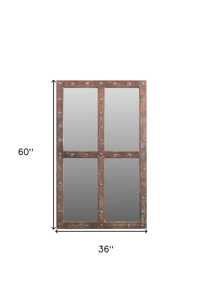 60" Wood Brown Rustic Solid Wood Window Pane Framed Accent Mirror HomeRoots