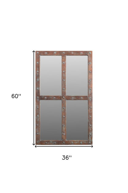 60" Wood Brown Rustic Solid Wood Window Pane Framed Accent Mirror HomeRoots