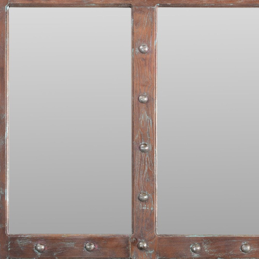 60" Wood Brown Rustic Solid Wood Window Pane Framed Accent Mirror HomeRoots