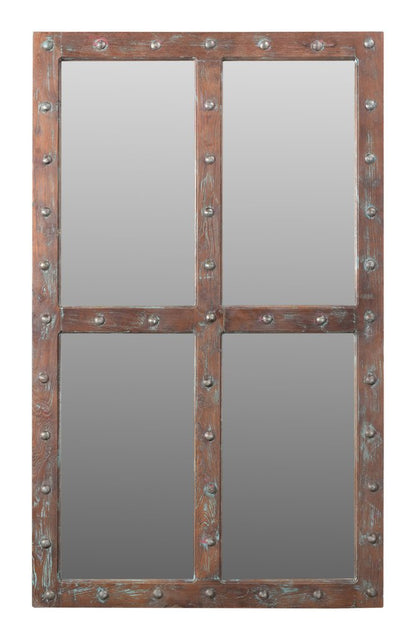 60" Wood Brown Rustic Solid Wood Window Pane Framed Accent Mirror HomeRoots