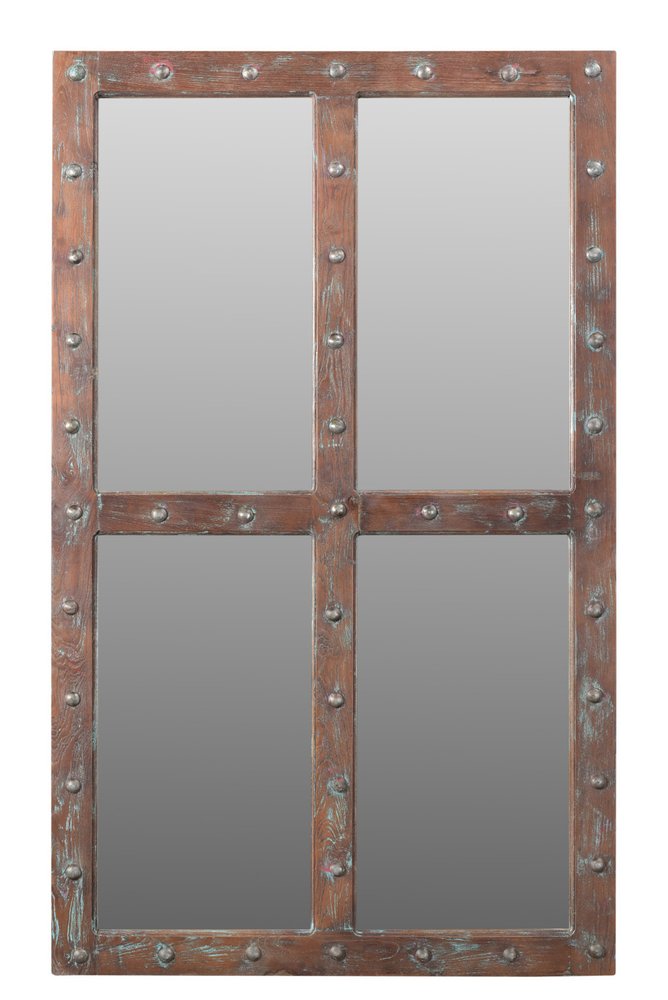 60" Wood Brown Rustic Solid Wood Window Pane Framed Accent Mirror HomeRoots