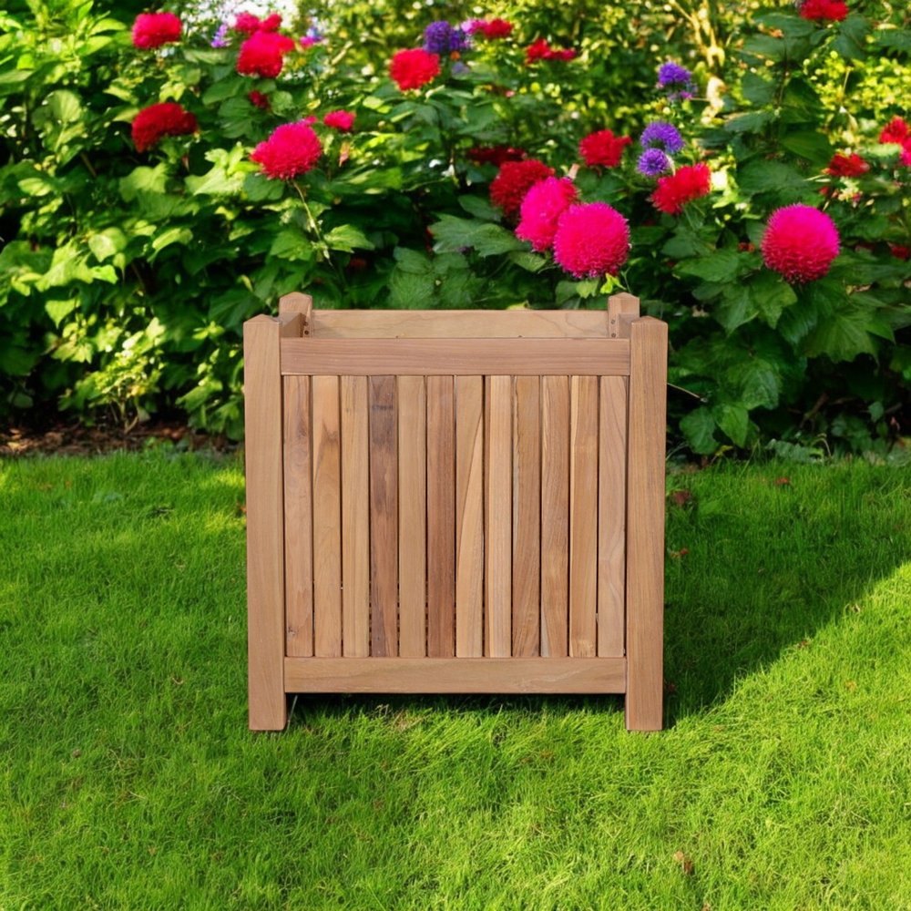 18" Natural Solid Wood Indoor Outdoor Square Planter Box HomeRoots