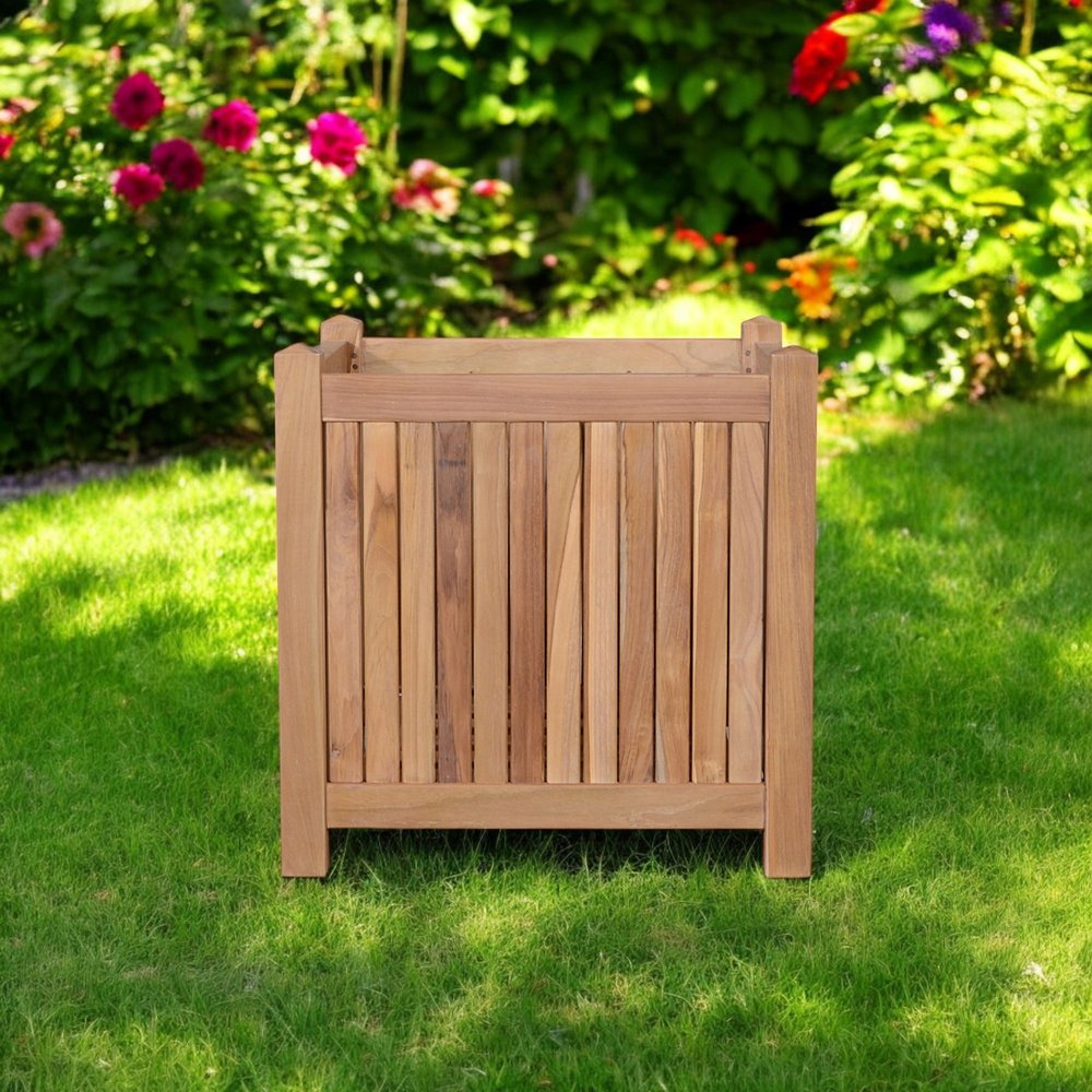 22" Natural Solid Wood Indoor Outdoor Square Planter Box HomeRoots