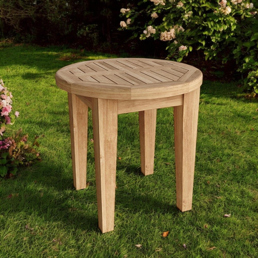 20" Natural Rounded Solid Wood Outdoor Side Table HomeRoots