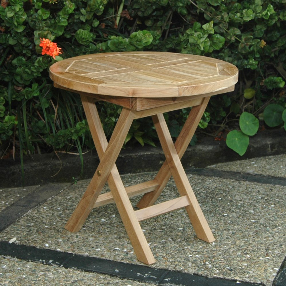 20" Natural Rounded Solid Wood Folding Outdoor Side Table HomeRoots
