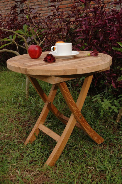 20" Natural Rounded Solid Wood Folding Outdoor Side Table HomeRoots