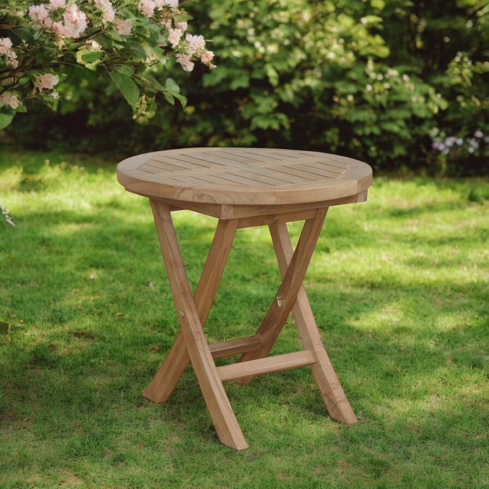 20" Natural Rounded Solid Wood Folding Outdoor Side Table HomeRoots