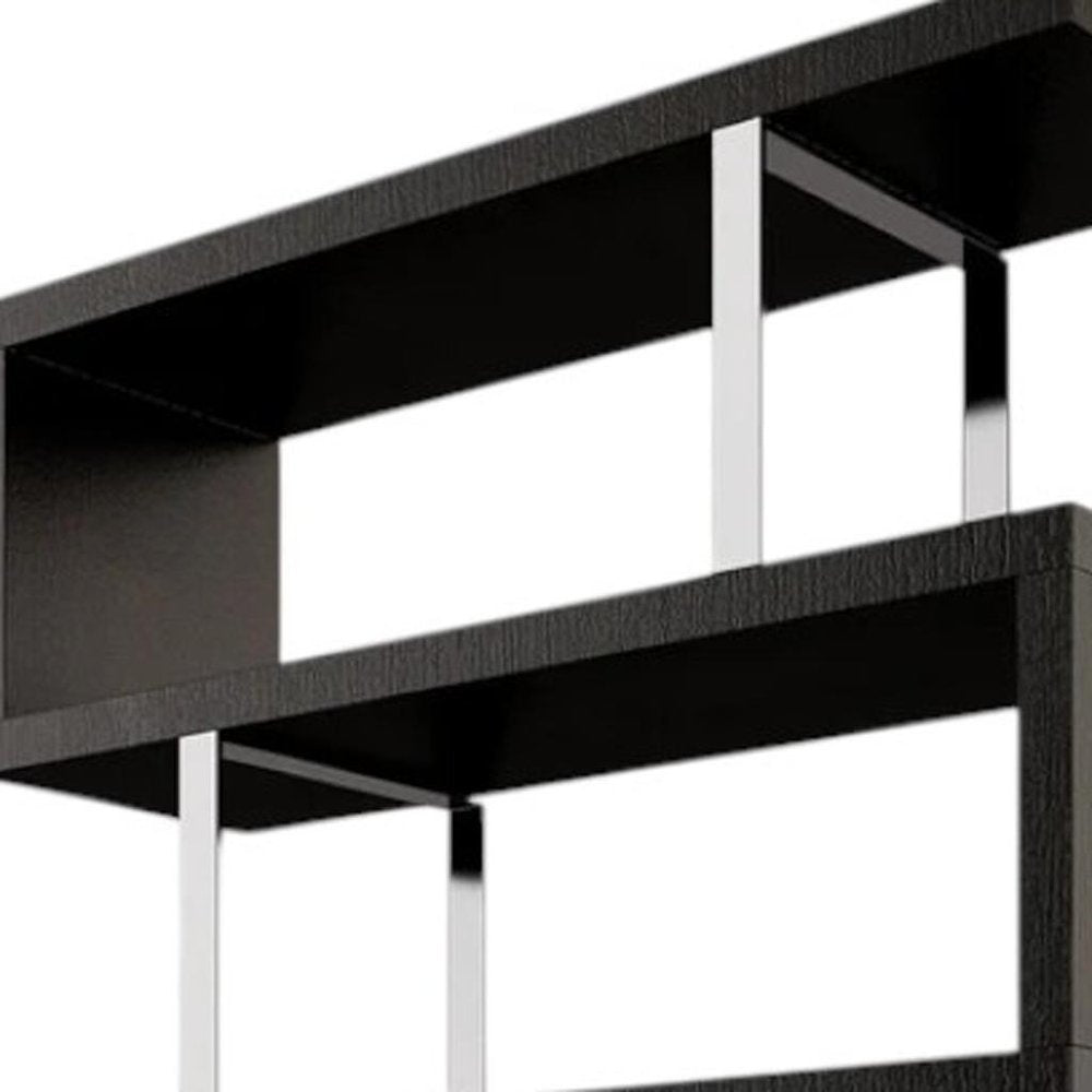 67" Black And Silver Metal and Wood Three Tier Etagere Bookcase HomeRoots