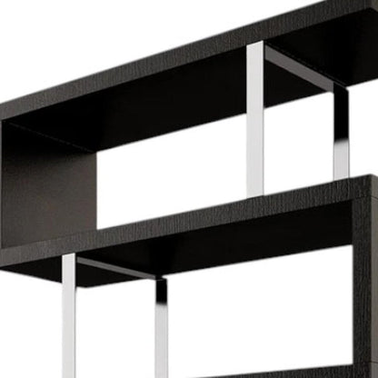 67" Black And Silver Metal and Wood Three Tier Etagere Bookcase HomeRoots