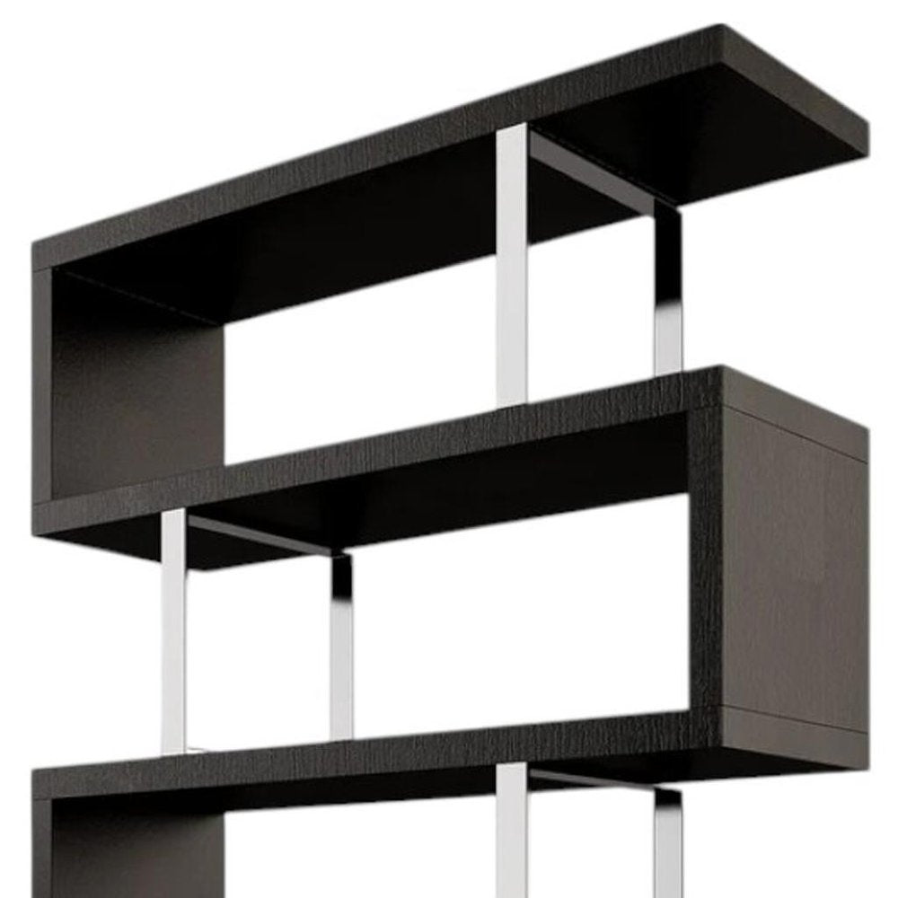 67" Black And Silver Metal and Wood Three Tier Etagere Bookcase HomeRoots