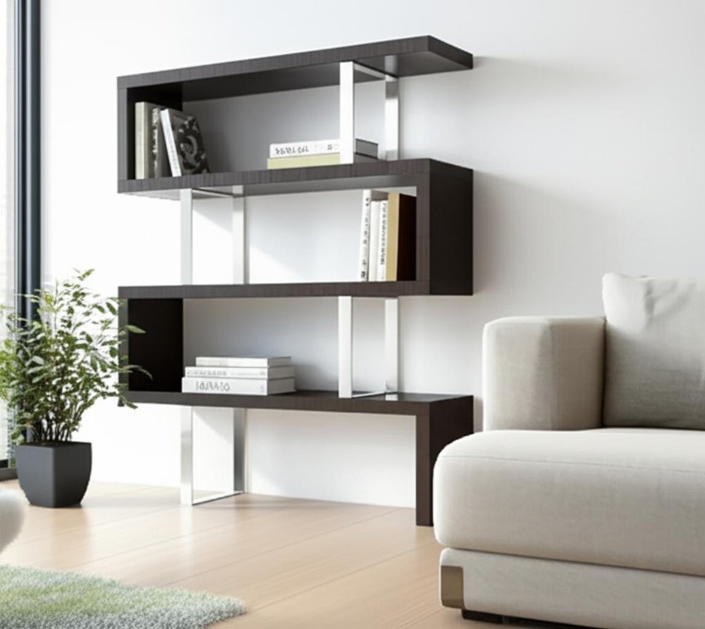 67" Black And Silver Metal and Wood Three Tier Etagere Bookcase HomeRoots