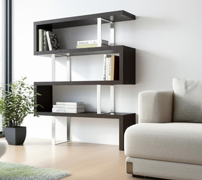 67" Black And Silver Metal and Wood Three Tier Etagere Bookcase HomeRoots