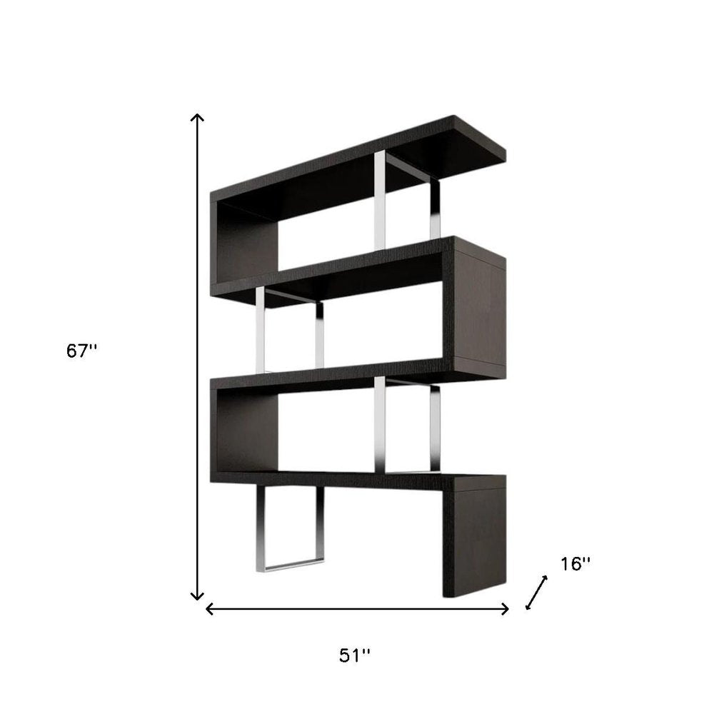 67" Black And Silver Metal and Wood Three Tier Etagere Bookcase HomeRoots