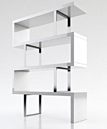 67" White And Silver Metal and Wood Three Tier Etagere Bookcase HomeRoots
