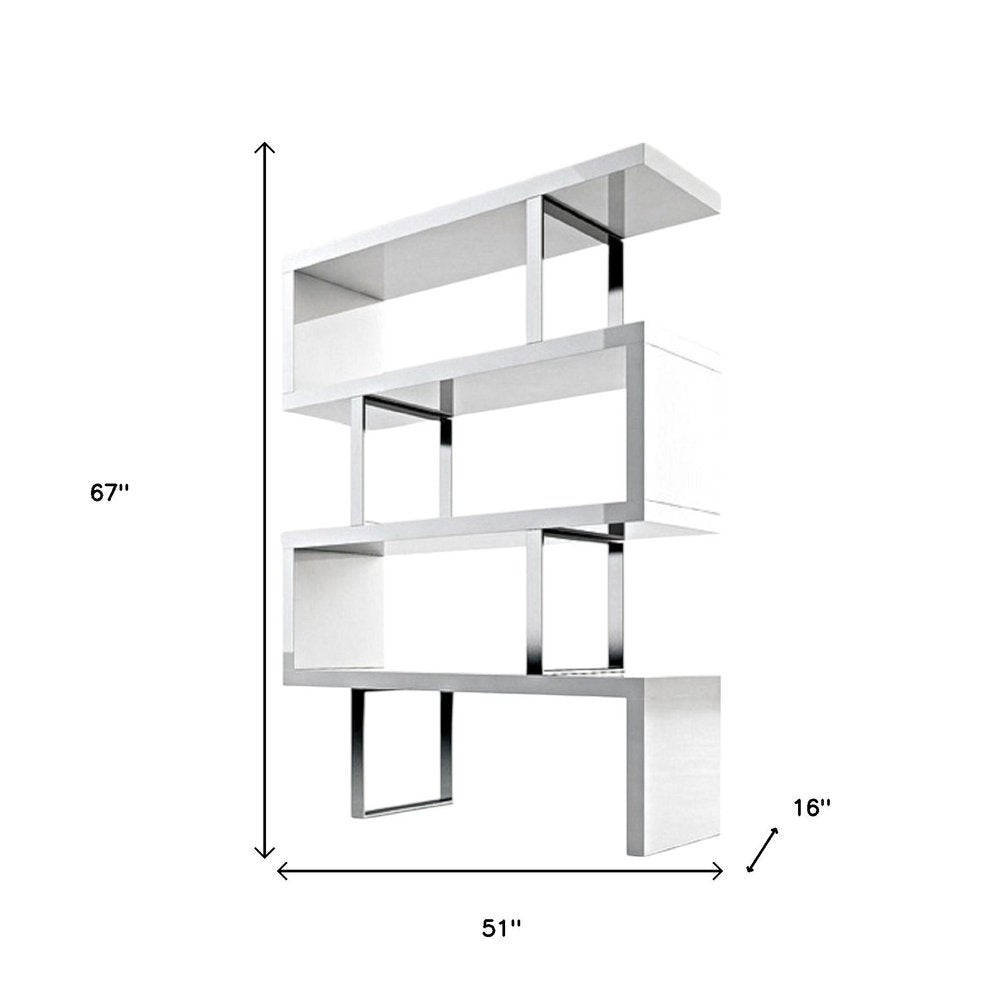 67" White And Silver Metal and Wood Three Tier Etagere Bookcase — view 3