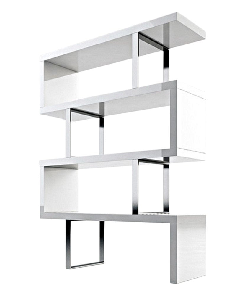 67" White And Silver Metal and Wood Three Tier Etagere Bookcase