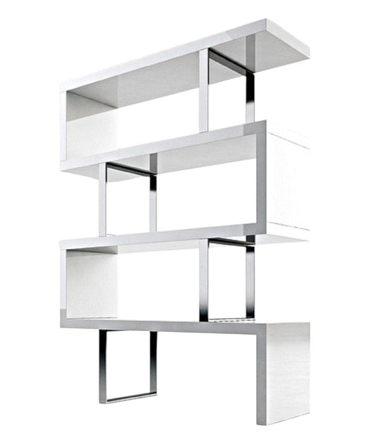 67" White And Silver Metal and Wood Three Tier Etagere Bookcase