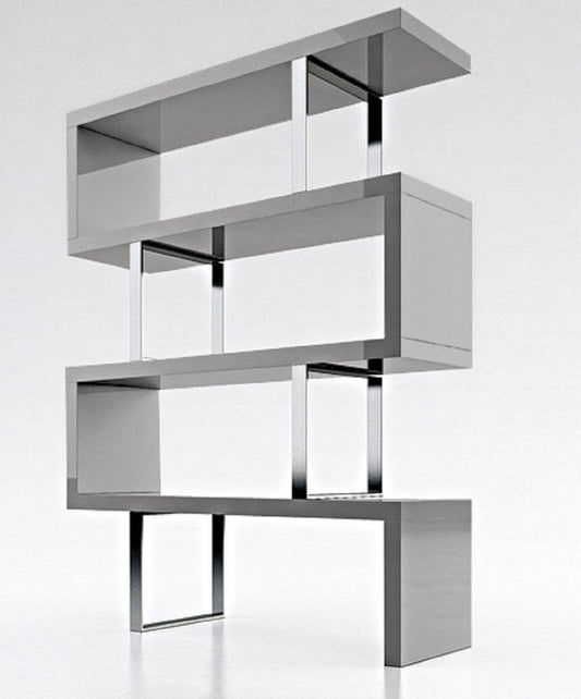 67" Gray And Silver Metal and Wood Three Tier Etagere Bookcase HomeRoots