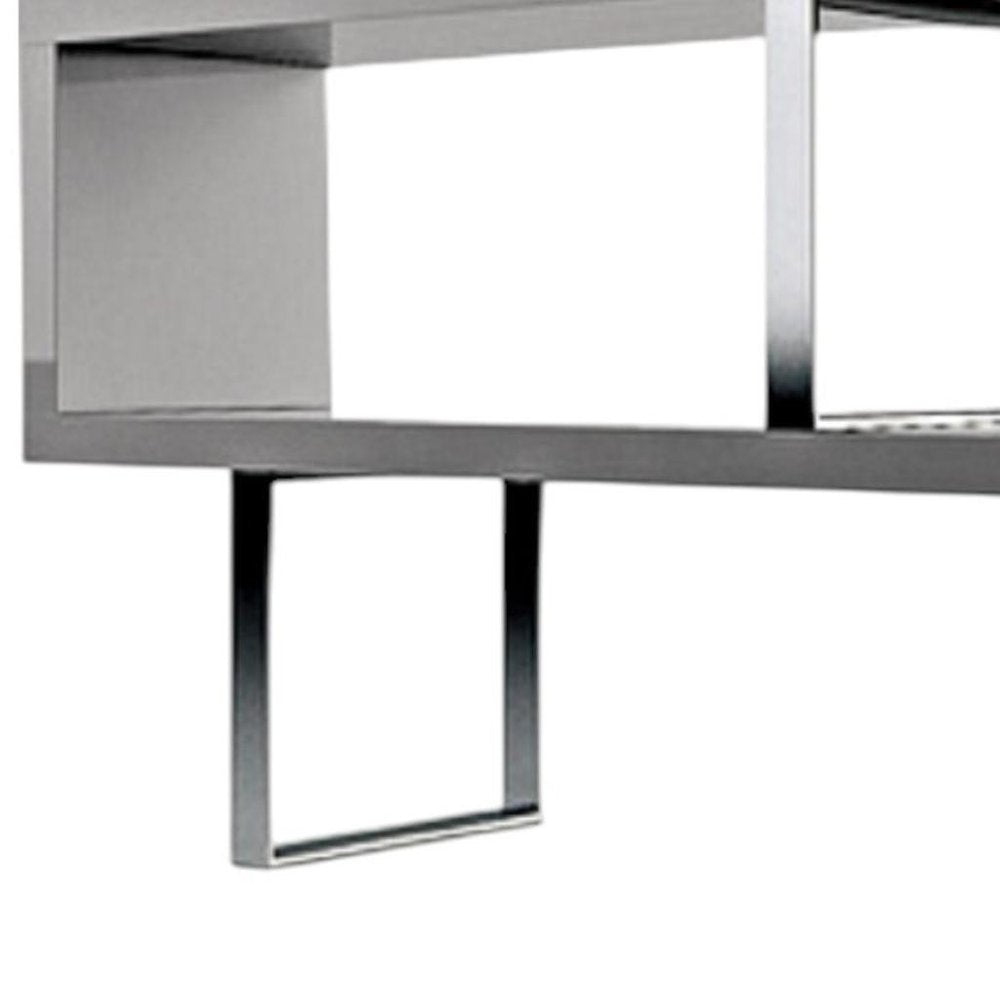 67" Gray And Silver Metal and Wood Three Tier Etagere Bookcase HomeRoots