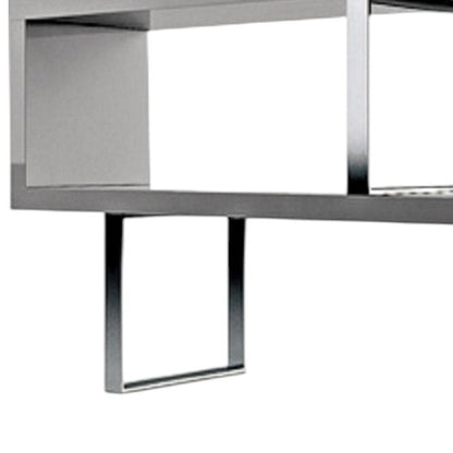 67" Gray And Silver Metal and Wood Three Tier Etagere Bookcase HomeRoots